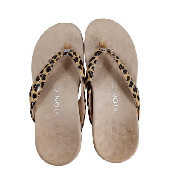 Vionic Davina Leopard Thong Flip Flops Sandals Size 6 Comfort Tan Brown Animal - Picture 9 of 13
